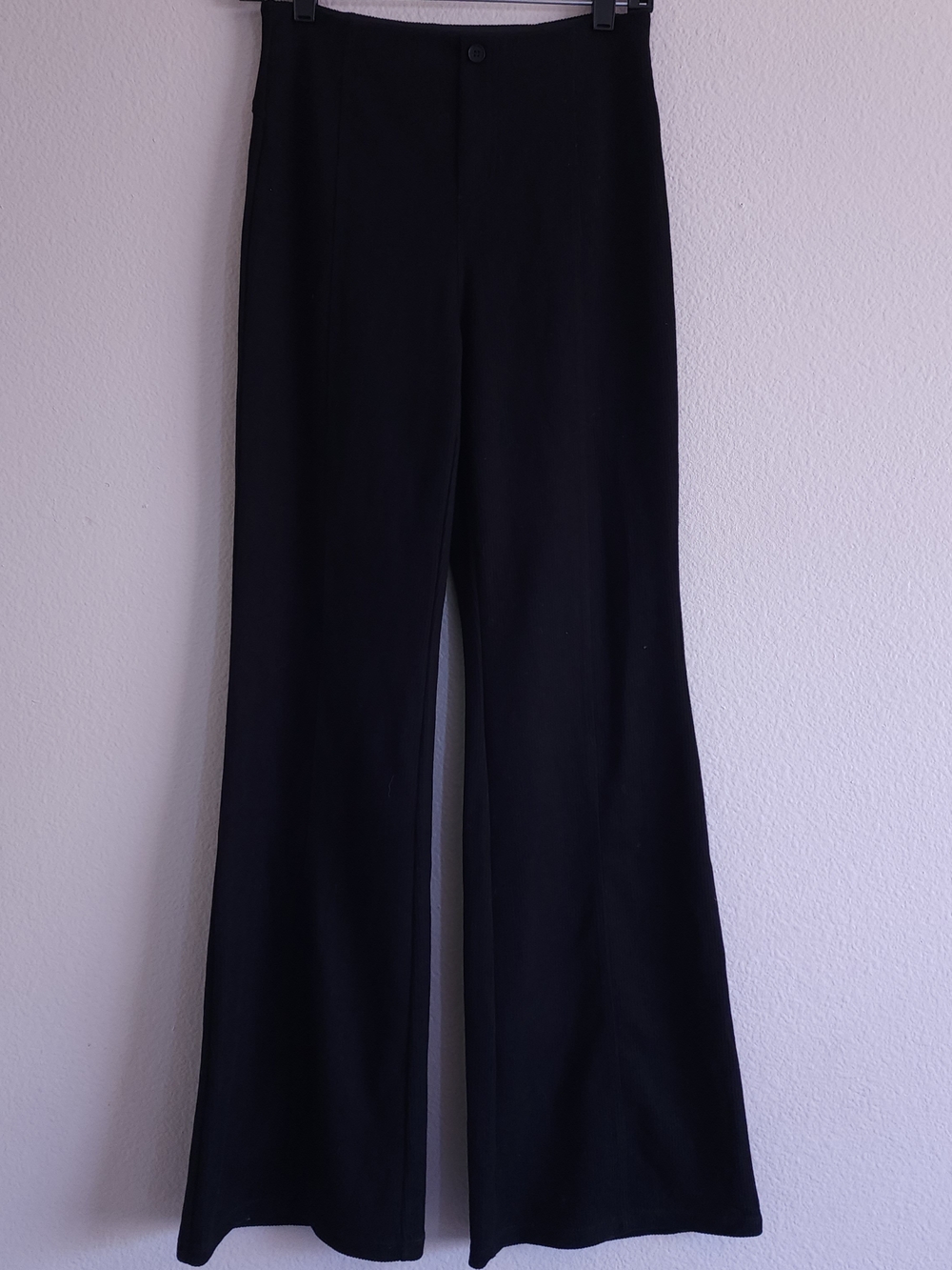 Halara Ribbed High Waisted Tummy Control Casual Flare Pants Black S Regular